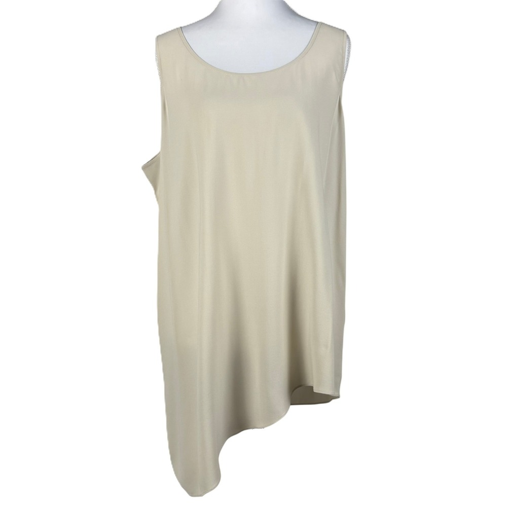 Eileen Fisher 100% Silk Side Drape Tank Top‎ Womens M Cream Georgette Crepe NWT